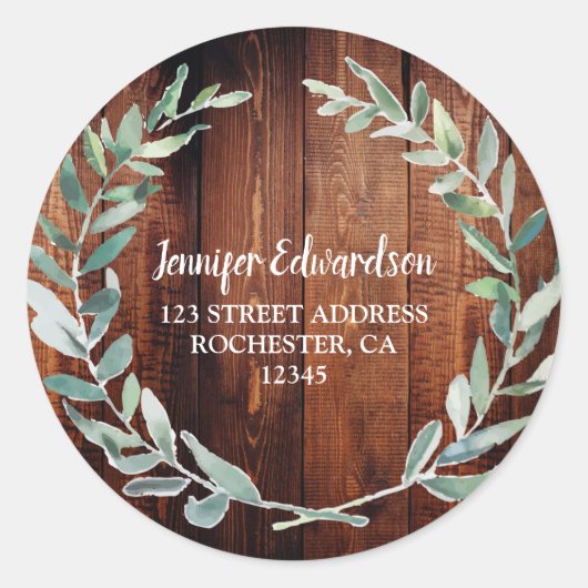 Sticker Rond Aquarelle feuille bois rustique adresse de retour (Devant)