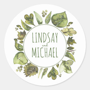 Sticker Rond Aquarelle Feuille Laurel - Mariage de couronnes ve