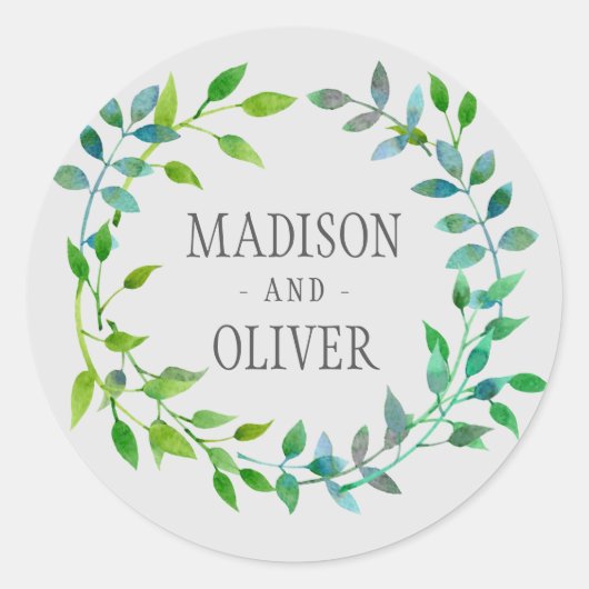 Sticker Rond Aquarelle Feuille verte | MARIAGE (Devant)