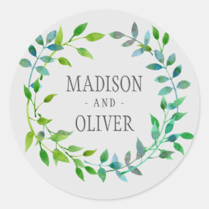 Sticker Rond Aquarelle Feuille verte MARIAGE