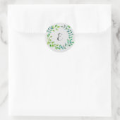 Sticker Rond Aquarelle Feuille verte | Monogramme (Sac)