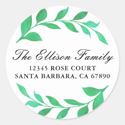 Sticker Rond Aquarelle Feuille Wreath Verdure Botanique (Devant)
