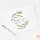 Sticker Rond Aquarelle Feuilles botaniques | Faveur de mariage (Enveloppe)