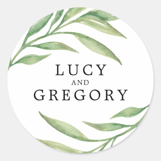 Sticker Rond Aquarelle Feuilles botaniques | Faveur de mariage (Devant)