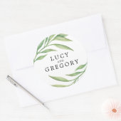 Sticker Rond Aquarelle Feuilles botaniques | Faveur de mariage (Enveloppe)