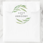 Sticker Rond Aquarelle Feuilles botaniques | Faveur de mariage (Sac)