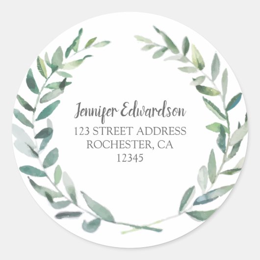 Sticker Rond Aquarelle feuilles botaniques retour adresse scell (Devant)
