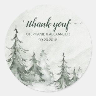 Sticker Rond Aquarelle Fir Trees Mariage d'hiver