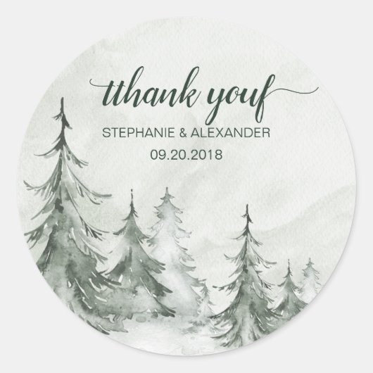 Sticker Rond Aquarelle Fir Trees Mariage d'hiver (Devant)