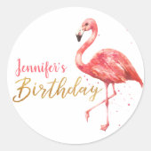 Sticker Rond Aquarelle Flamant rose rose Or Anniversaire | (Devant)