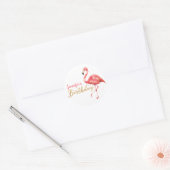 Sticker Rond Aquarelle Flamant rose rose Or Anniversaire | (Enveloppe)