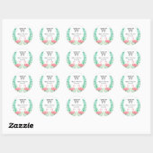 Sticker Rond Aquarelle Flamants roses Palm Feuille Mariage Mono (Feuille)