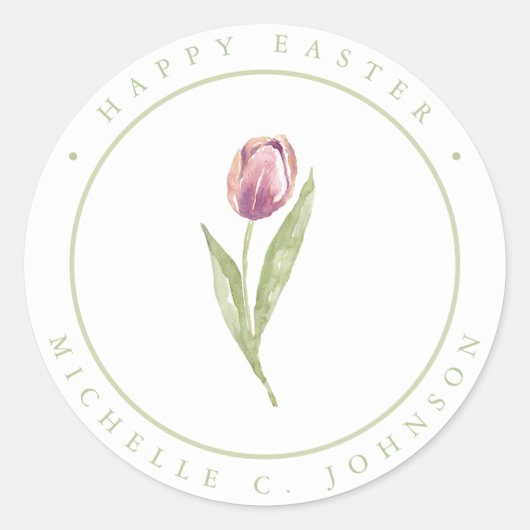 Sticker Rond Aquarelle Fleur de Tulipe de Printemps Joyeux Pâqu (Devant)