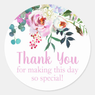 Sticker Rond Aquarelle Fleur Merci Anniversaire Favoriser le ro