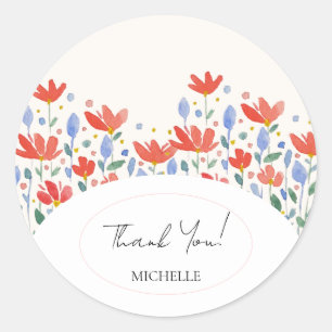 Sticker Rond Aquarelle fleur sauvage En Rouge Doux Et Bleu