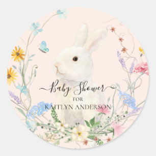 Sticker Rond Aquarelle Fleur Sauvage Floral Lapin Abeille Papil