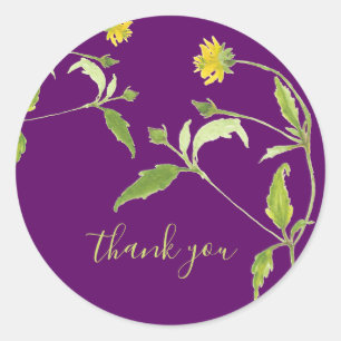 Sticker Rond Aquarelle fleur sauvage jaune d'origine merci