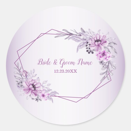 Sticker Rond Aquarelle Fleur Violet Rose (Devant)