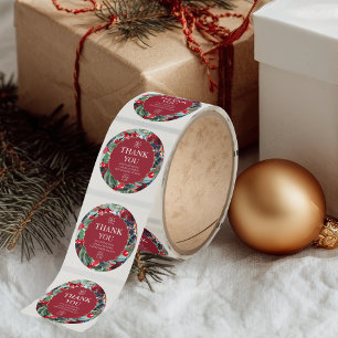 Sticker Rond aquarelle fleurie couronne or rouge bleu merci