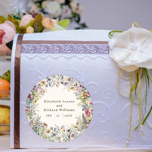 Sticker Rond Aquarelle fleurie Fleur sauvage couleur budget