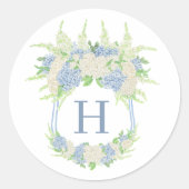 Sticker Rond Aquarelle Fleurie Hydrangea Bleu et Blanc Crête (Devant)