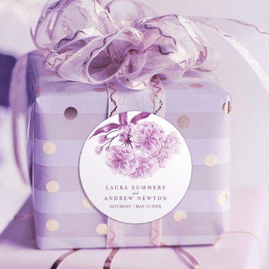 Sticker Rond aquarelle fleurie mariage violet