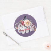 Sticker Rond Aquarelle fleurie violet citrouille d'automne (Enveloppe)