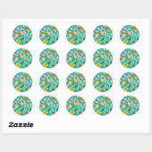 Sticker Rond Aquarelle fleurs bleues blanches (Feuille)