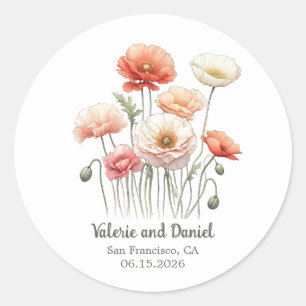 Sticker Rond Aquarelle Fleurs de pavot Joli mariage personnalis