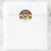 Sticker Rond Aquarelle Fleurs de soleil dentelle Bois Nom rusti (Sac)