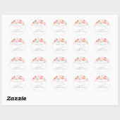 Sticker Rond Aquarelle Fleurs Élégant Mariage rose doux (Feuille)