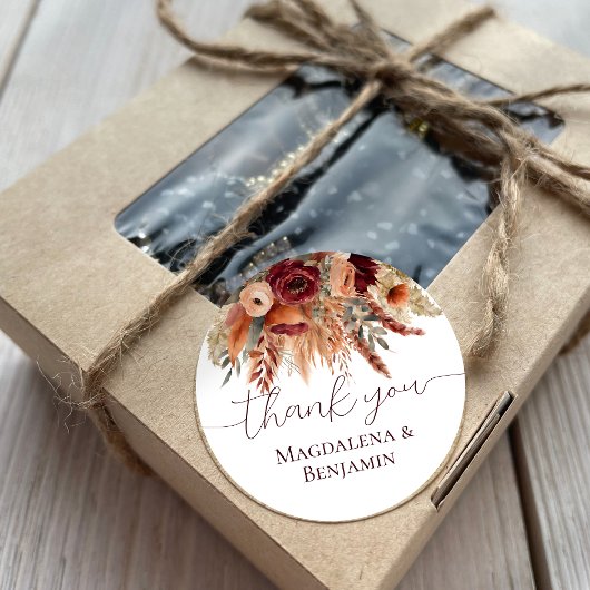 Sticker Rond Aquarelle Fleurs en terre cuite Pampas Merci