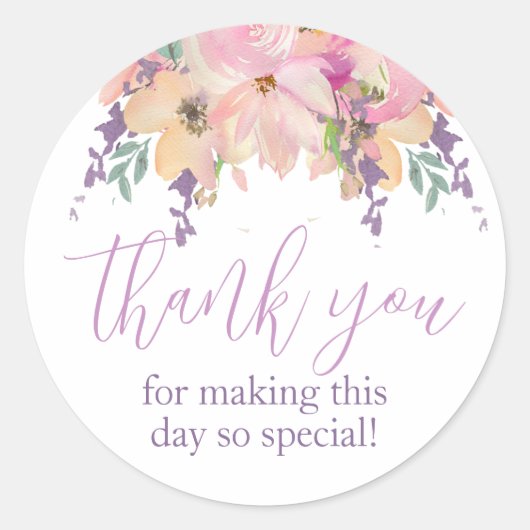 Sticker Rond Aquarelle Fleurs Merci Anniversaire Favoriser (Devant)