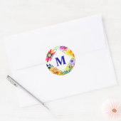 Sticker Rond Aquarelle Fleurs Monogrammes (Enveloppe)