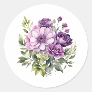 Sticker Rond Aquarelle Fleurs pourpres