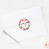 Sticker Rond Aquarelle Fleurs roses Adresse de couronne circula (Enveloppe)