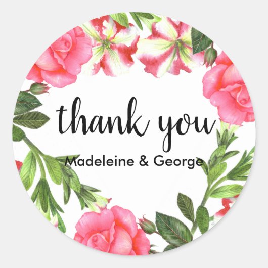 Sticker Rond Aquarelle Fleurs roses Circle Wreath Monogramme (Devant)