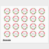 Sticker Rond Aquarelle Fleurs roses Circle Wreath Monogramme (Feuille)