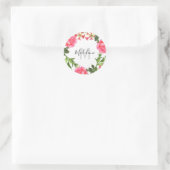Sticker Rond Aquarelle Fleurs roses Circle Wreath Monogramme (Sac)