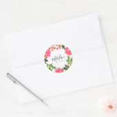 Sticker Rond Aquarelle Fleurs roses Circle Wreath Monogramme (Enveloppe)