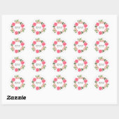 Sticker Rond Aquarelle Fleurs roses couronne circulaire (Feuille)