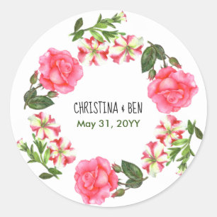 Sticker Rond Aquarelle Fleurs roses couronne circulaire