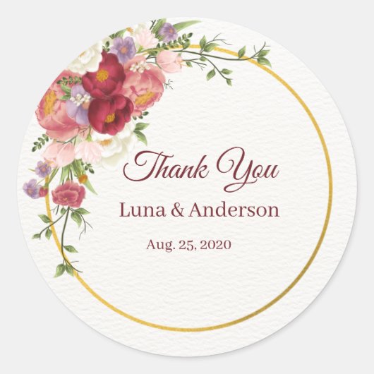 Sticker Rond Aquarelle Fleurs tropicales et Mariage de verdure (Devant)