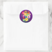 Sticker Rond Aquarelle fleurs violettes fleuries florales (Sac)