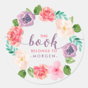 Sticker Rond Aquarelle Fleurs Wreath - Livre Elegant Typographi