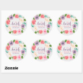 Sticker Rond Aquarelle Fleurs Wreath - Livre Elegant Typographi (Feuille)