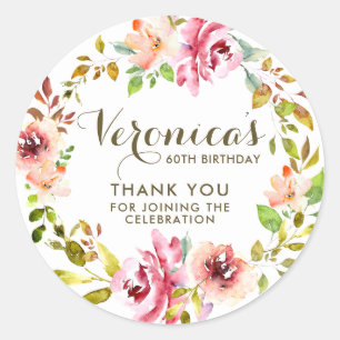 Sticker Rond Aquarelle Floral 60e anniversaire Merci