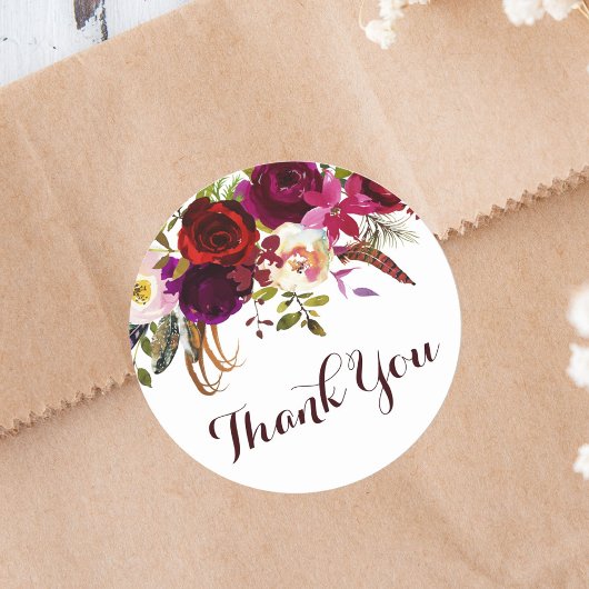 Sticker Rond Aquarelle Floral Automne Mariage Merci
