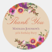 Sticker Rond Aquarelle Floral Automne Merci d'anniversaire (Devant)