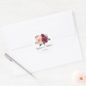 Sticker Rond Aquarelle Floral Blush Bourgogne Mariage Rose (Enveloppe)